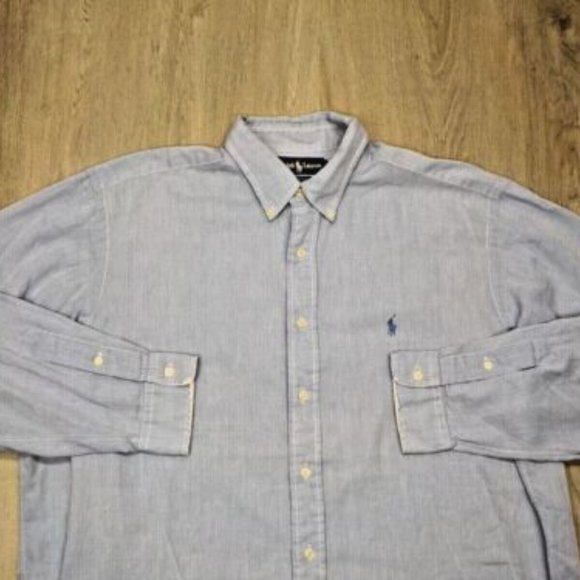 Ralph Lauren Mens Blue Dress Shirt Yarmouth Long Sleeve Formal Button Down 17-35 - Picture 2 of 10